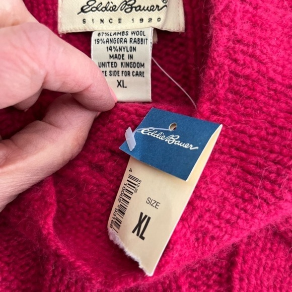 Magenta pink mock neck cable knit sweater by Eddie Bauer, NWT, wool and angora - Picture 7 of 8